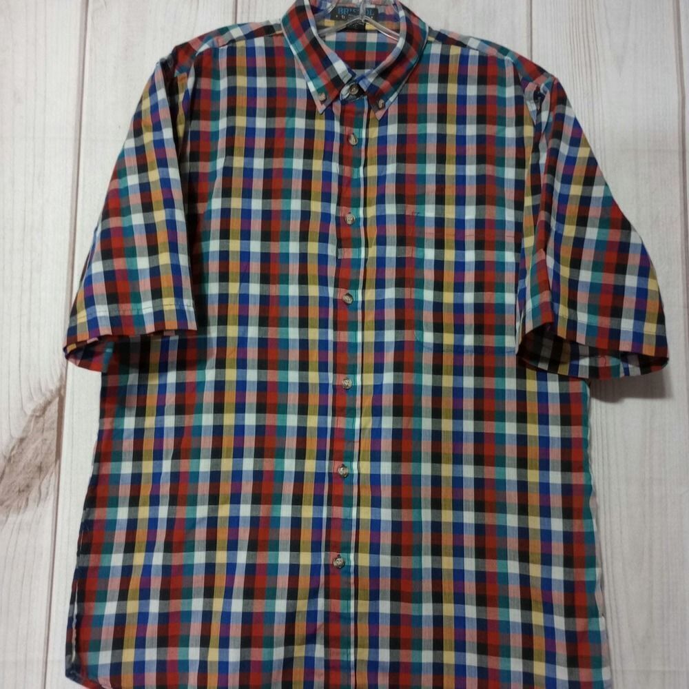 Bristol Blues Shirt Men's Large Button Front Short Sleeve‎